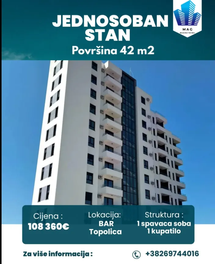 Na prodaju jednosoban stan u Baru