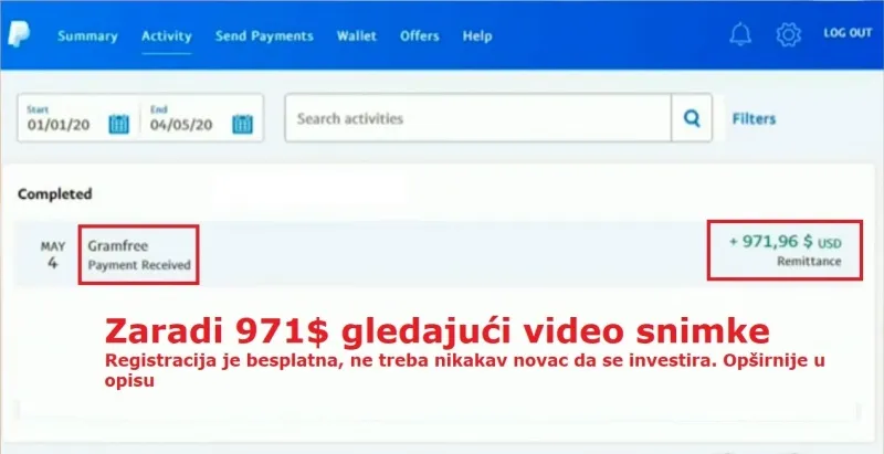 Zaradite 971$ online gledajući video snimke