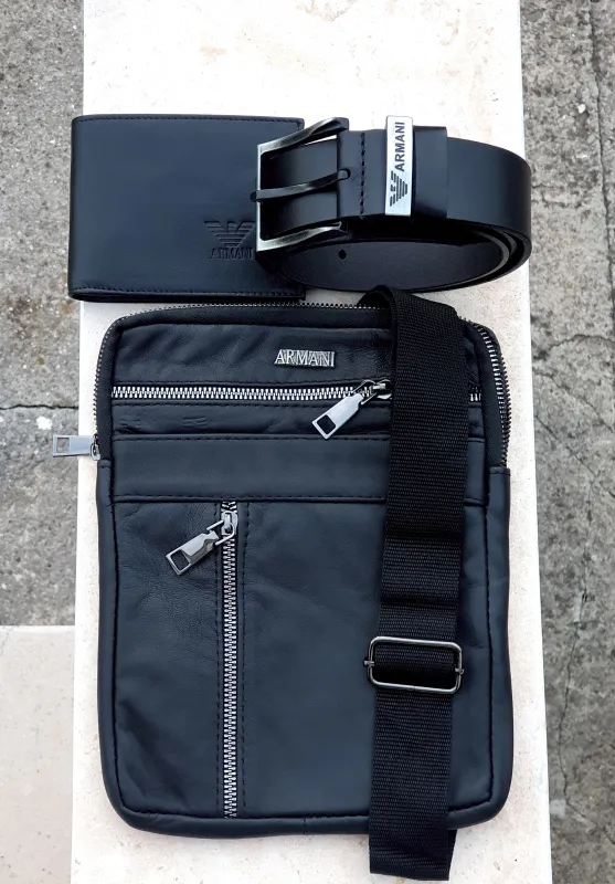 Armani kozni set torba kais i novcanik