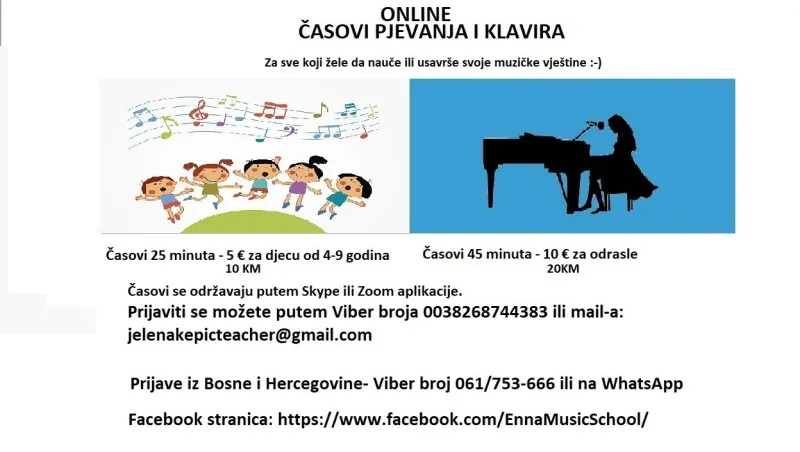 Online casovi solo pjevanja i klavira za djecu i odrasle