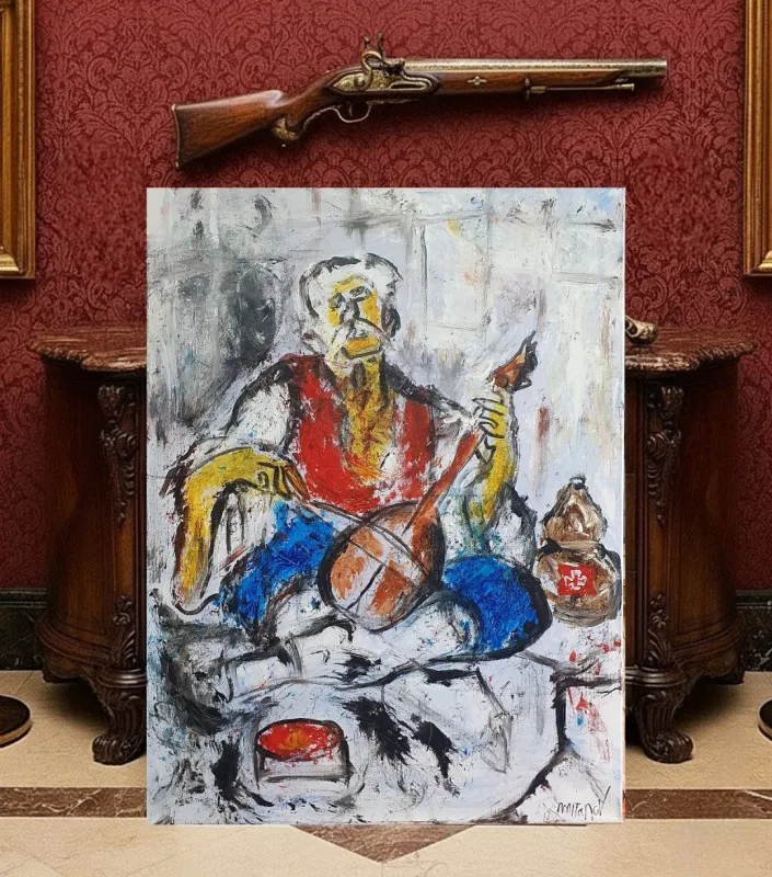 Crnogorac Guslar ulje na platnu 